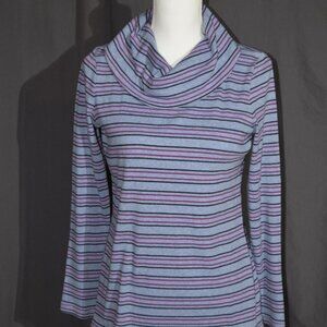 T by Talbots Blue & Pink Striped Cowl Neck Long Sleeve Top - Women's Size Medium